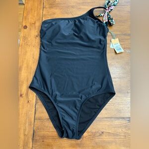 Kona Sol Black One-Shoulder Swimsuit